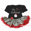 Christmas Black Baby Bodysuit Leopard Red Pettiskirt & Sparkle Rhinestone My 1st Christmas Santa Claus Print JS4886